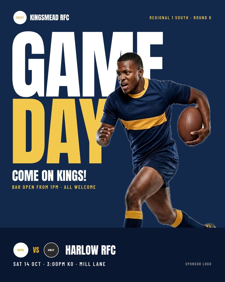 Gameday template in navy and gold
