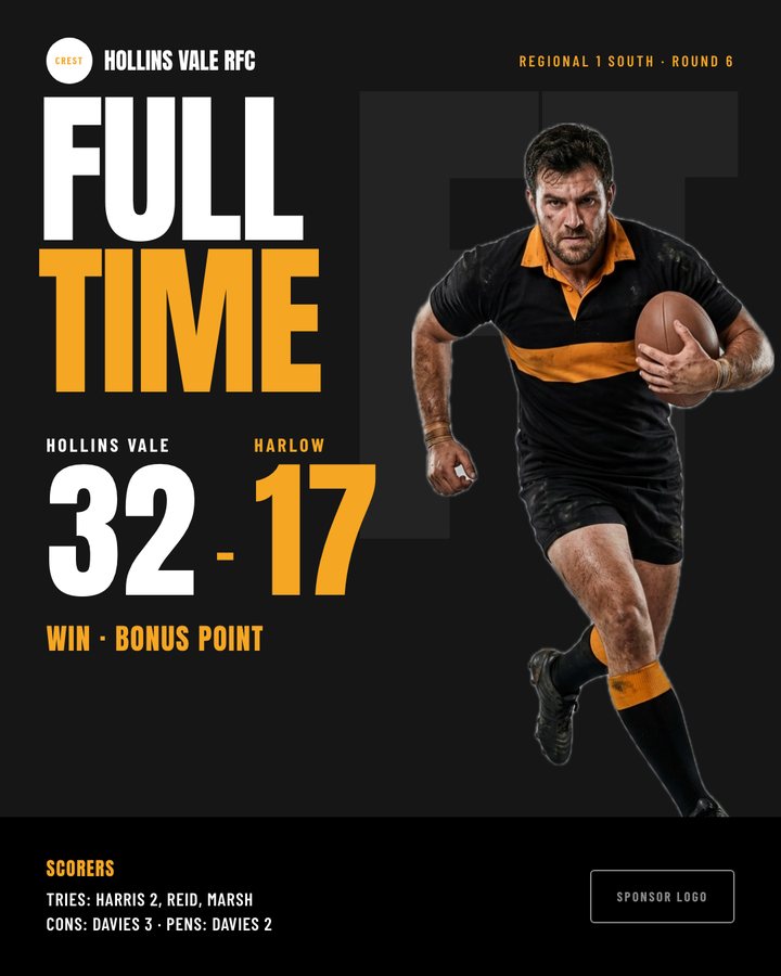 Rugby full time score template in black and amber
